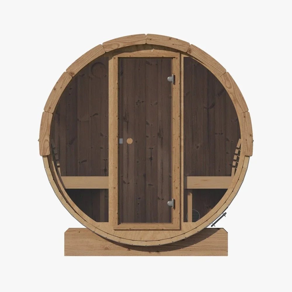 SaunaLife Model E7G 4 Person Barrel Sauna w/ Glass Front - Saunas King