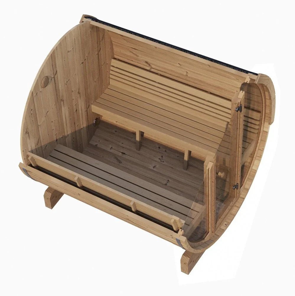 SaunaLife Model E7G 4 Person Barrel Sauna w/ Glass Front - Saunas King