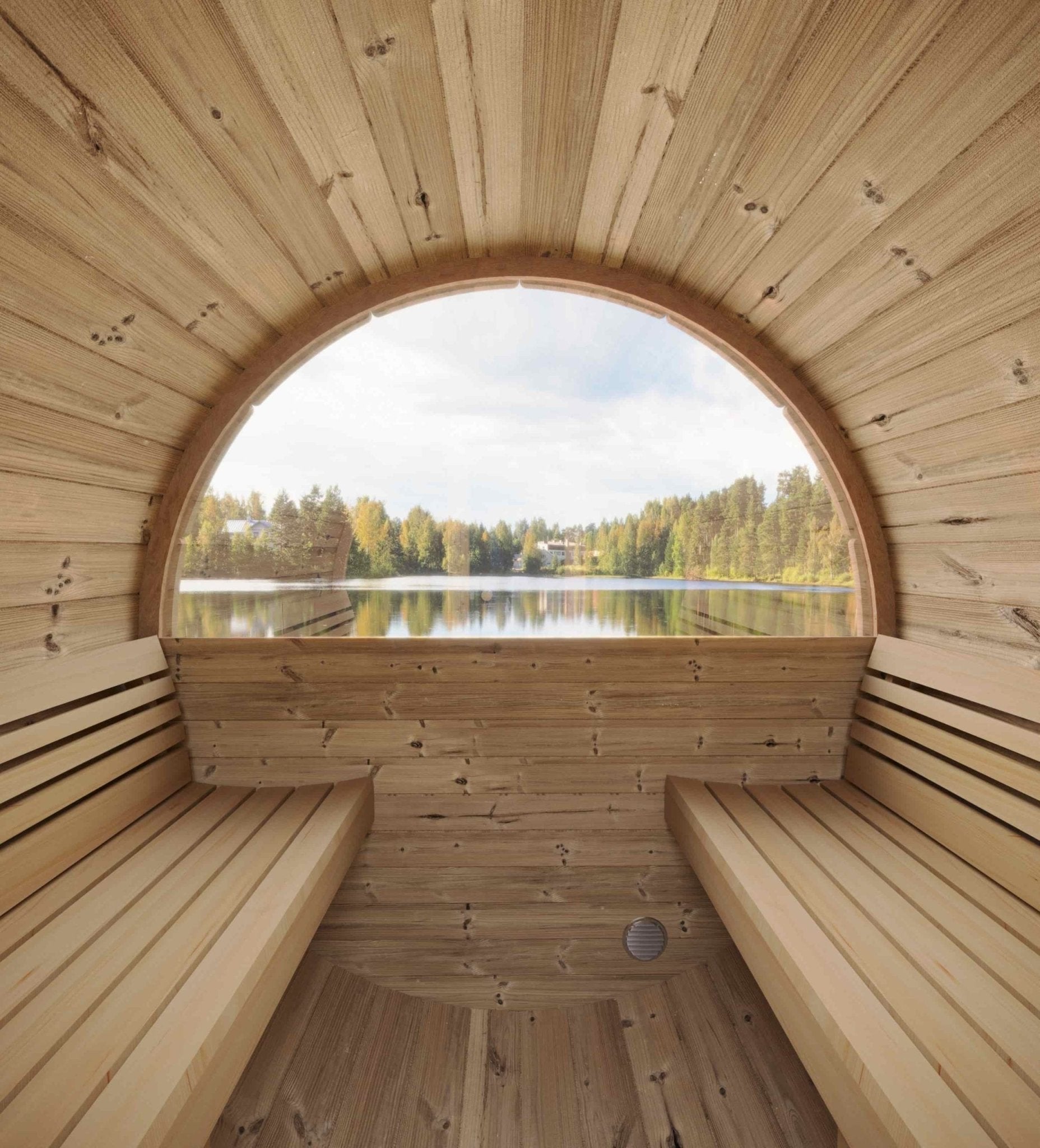 SaunaLife Model E7G 4 Person Barrel Sauna w/ Glass Front - Saunas King