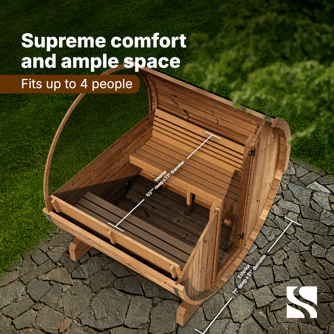 SaunaLife Model E7W 4 Person Sauna Barrel - Window - Saunas King