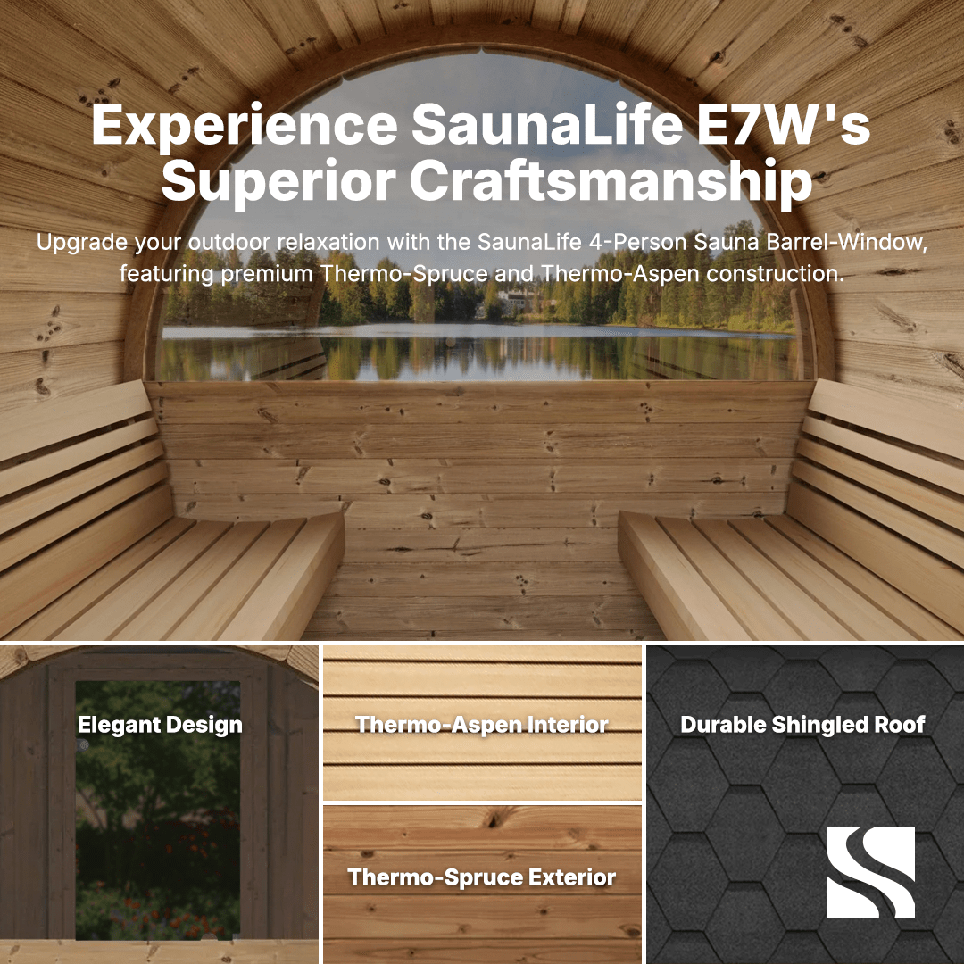 SaunaLife Model E7W 4 Person Sauna Barrel - Window - Saunas King