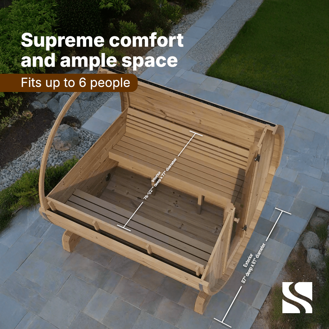 SaunaLife Model E8W 6 Person Sauna Barrel - Window - Saunas King