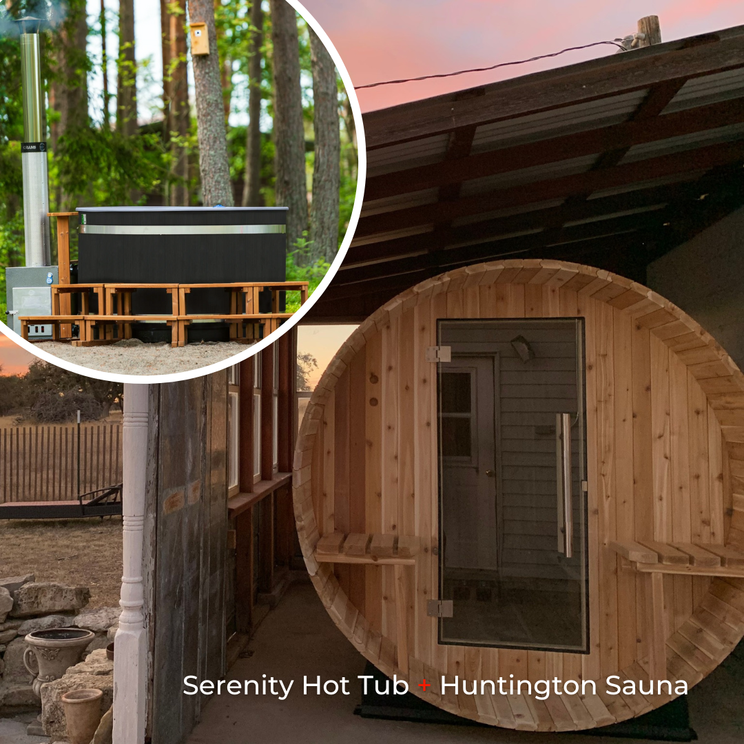 Almost Heaven Huntington 6 Person Barrel Sauna + Almost Heaven Kirami 4 Person Hot Tub