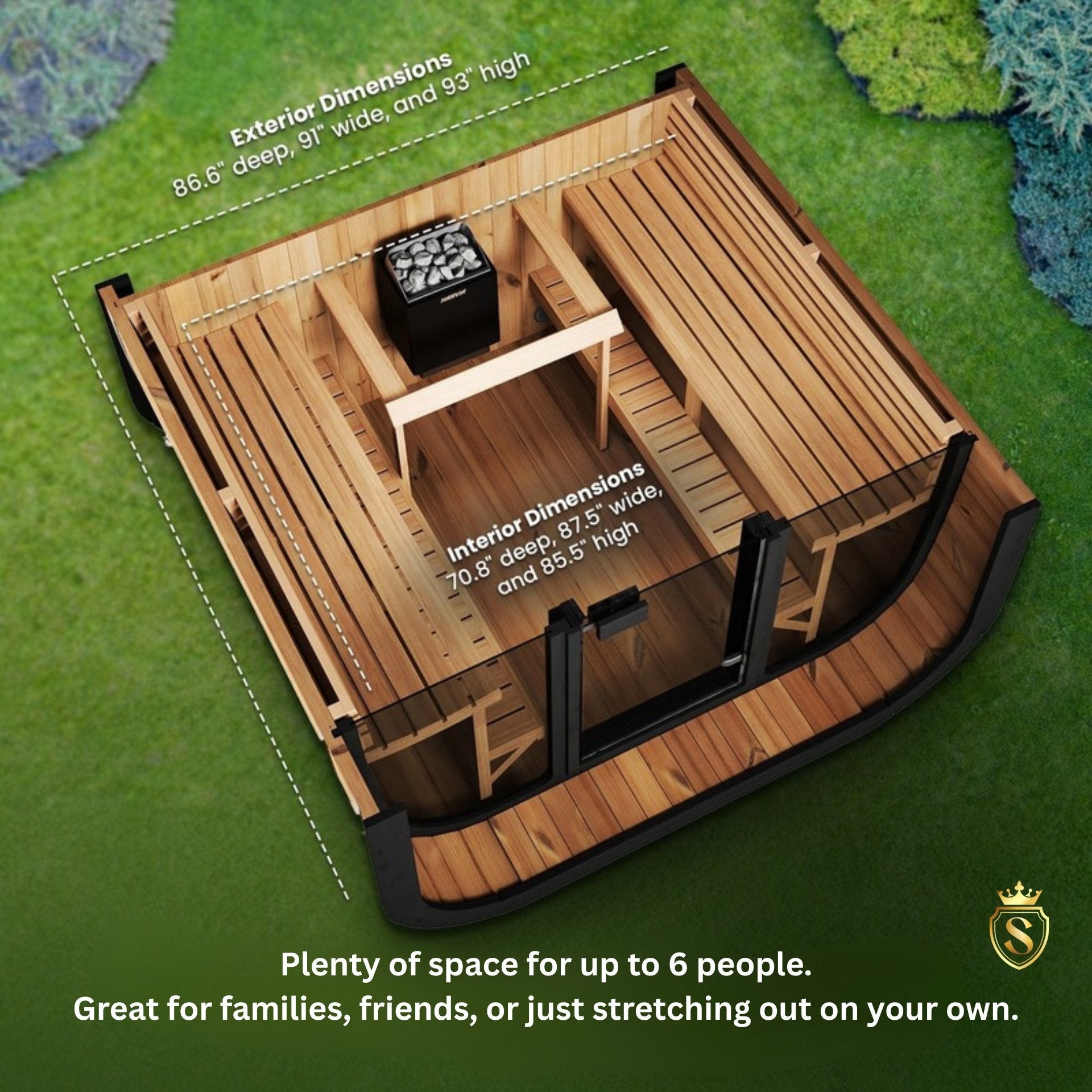 SaunaLife 6 - Person Cube - Series Outdoor Home Sauna Kit Model CL7G - Saunas King