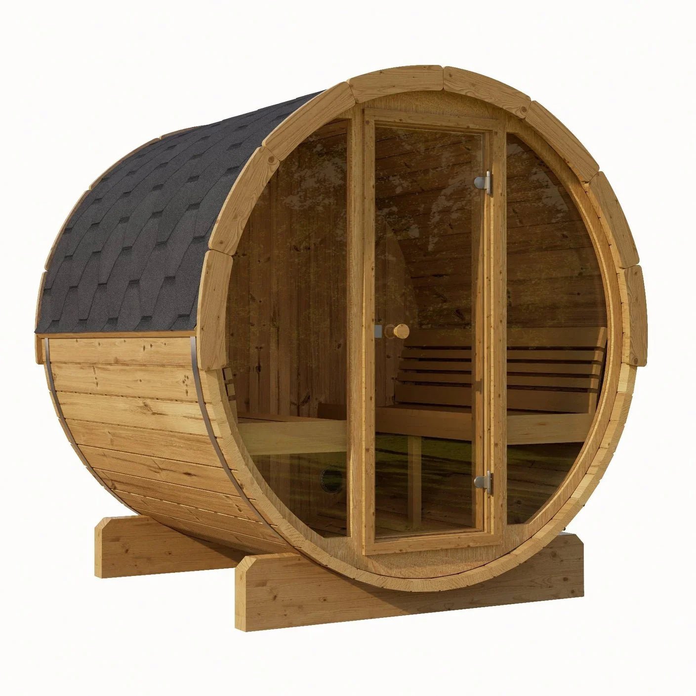 SaunaLife Model E7G 4 Person Barrel Sauna w/ Glass Front - Saunas King