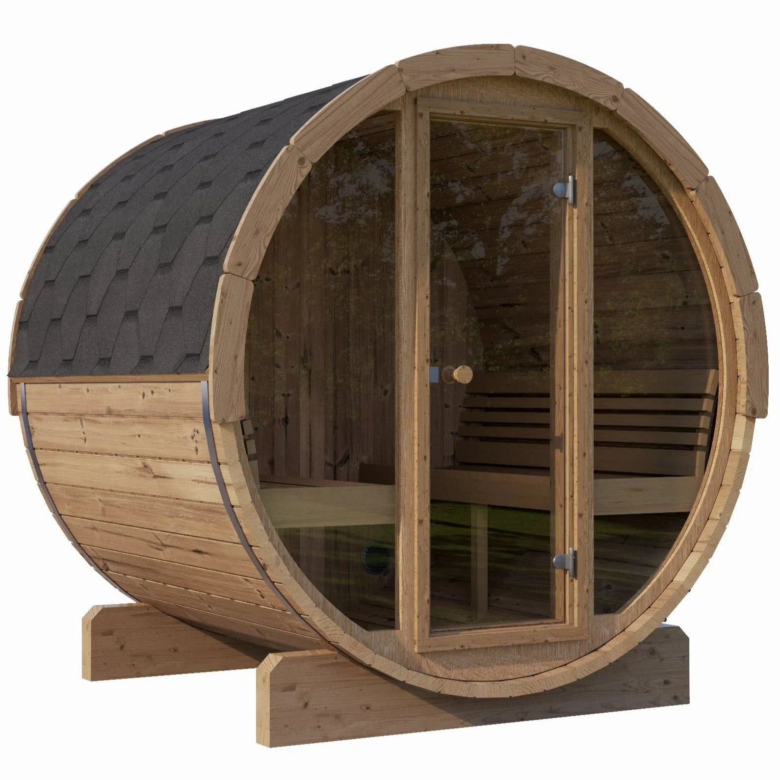 SaunaLife Model E7G 4 Person Barrel Sauna w/ Glass Front - Saunas King