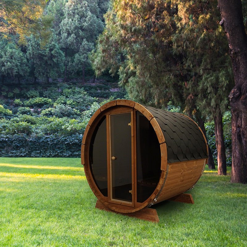 SaunaLife Model E7G 4 Person Barrel Sauna w/ Glass Front - Saunas King