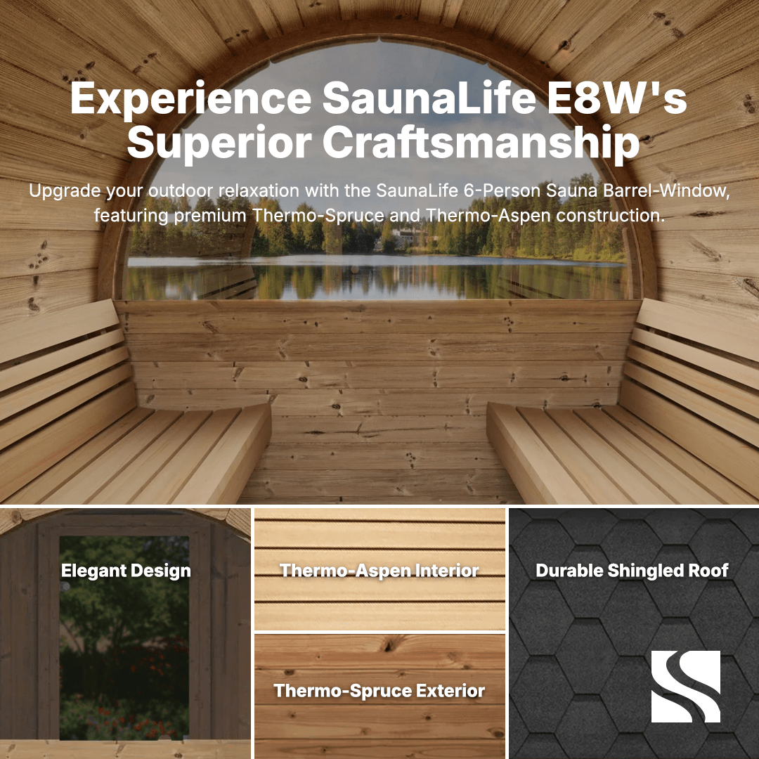 SaunaLife Model E8W 6 Person Sauna Barrel - Window - Saunas King