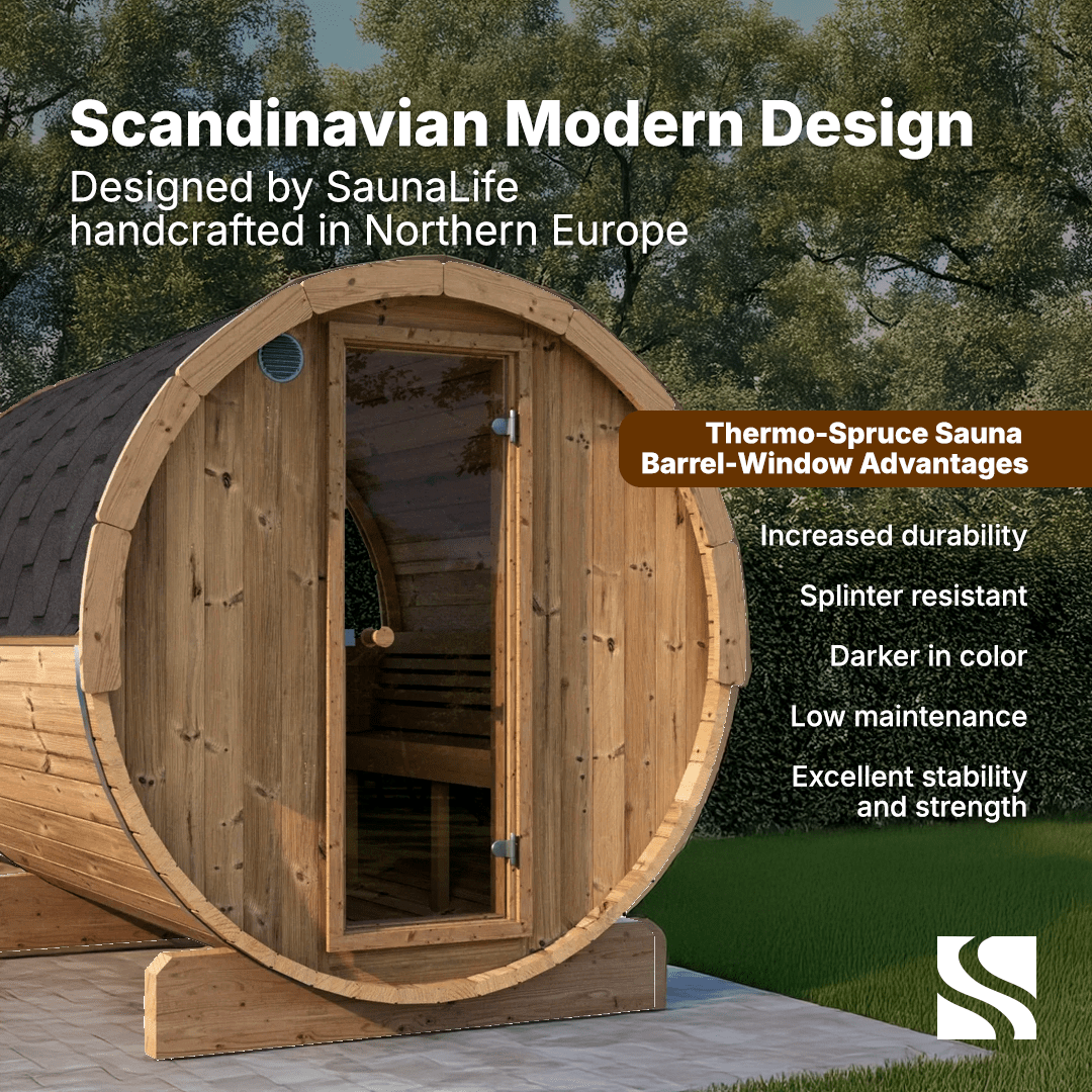 SaunaLife Model E8W 6 Person Sauna Barrel - Window - Saunas King